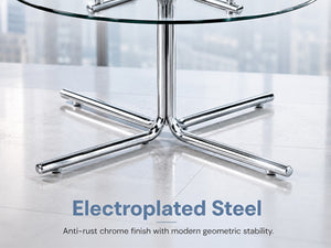 English Elm Modern Glass Top Pub Table Set Swivel Faux Leather Barstools Chrome Kitchen Bistro W2920S00190