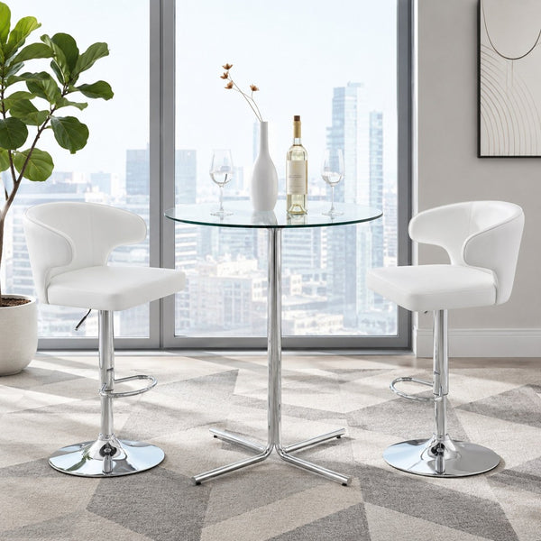 English Elm Modern Glass Top Pub Table Set Swivel Faux Leather Barstools Chrome Kitchen Bistro W2920S00190