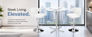 English Elm Modern Glass Top Pub Table Set Swivel Faux Leather Barstools Chrome Kitchen Bistro W2920S00190