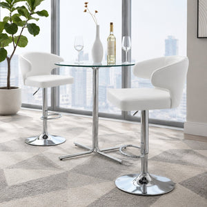 English Elm Modern Glass Top Pub Table Set Swivel Faux Leather Barstools Chrome Kitchen Bistro W2920S00190
