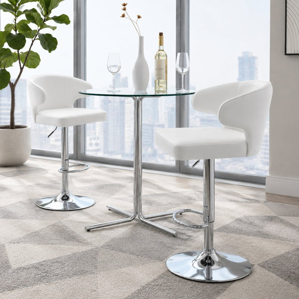 English Elm Modern Glass Top Pub Table Set Swivel Faux Leather Barstools Chrome Kitchen Bistro W2920S00190