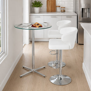 English Elm Modern Glass Top Pub Table Set Swivel Faux Leather Barstools Chrome Kitchen Bistro W2920S00190
