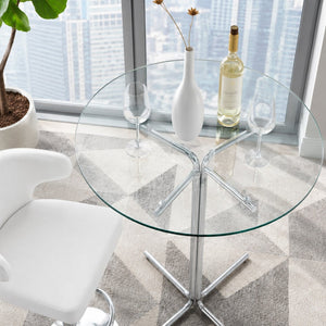 English Elm Modern Glass Top Pub Table Set Swivel Faux Leather Barstools Chrome Kitchen Bistro W2920S00190