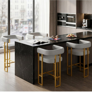 English Elm Modern Faux Leather Counter Stools Set of Four with Gold Steel Frame for Kitchen Islands W2920S00192