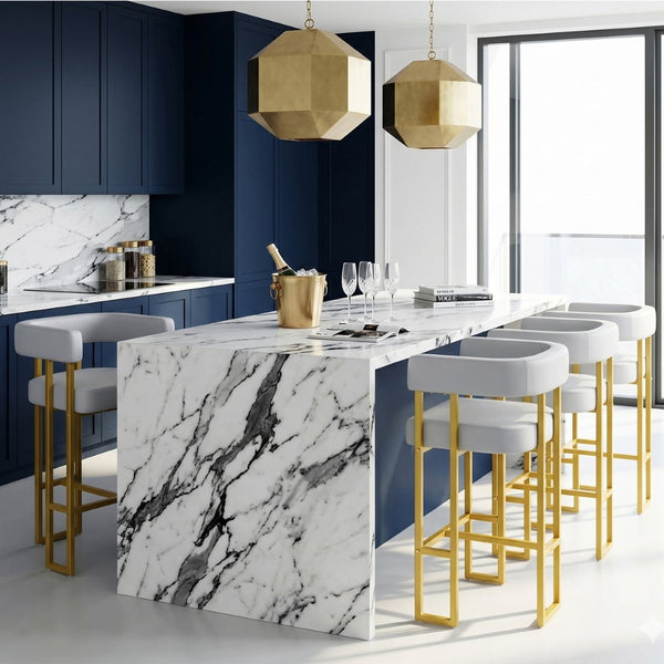 English Elm Modern Faux Leather Counter Stools Set of Four with Gold Steel Frame for Kitchen Islands W2920S00192