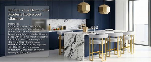 English Elm Modern Faux Leather Counter Stools Set of Four with Gold Steel Frame for Kitchen Islands W2920S00192