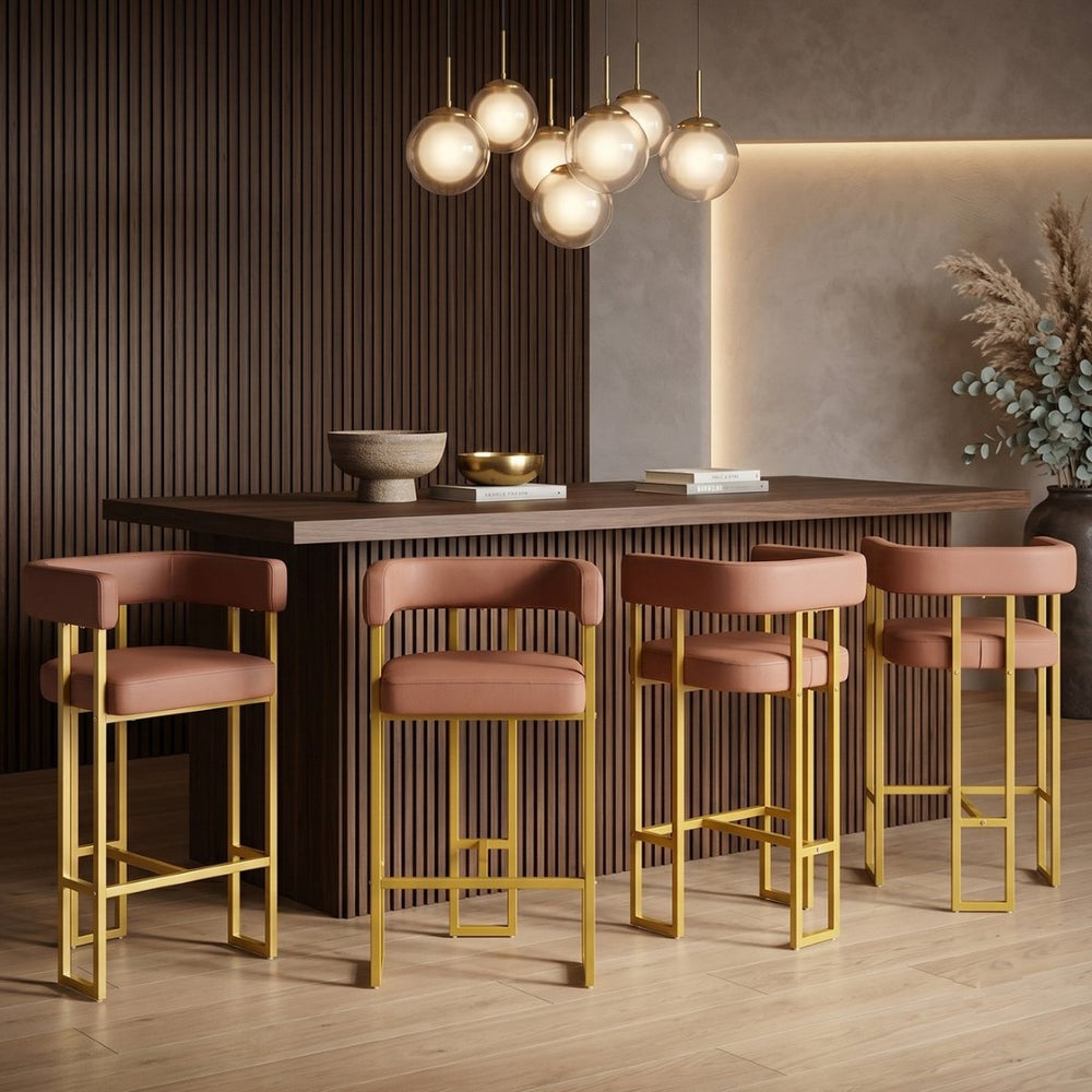 English Elm Modern Mid-Century Counter Stools Set of 4 PU Leather Gold Frame Kitchen Seating W2920S00193