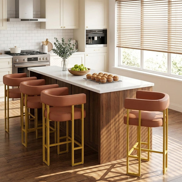 English Elm Modern Mid-Century Counter Stools Set of 4 PU Leather Gold Frame Kitchen Seating W2920S00193