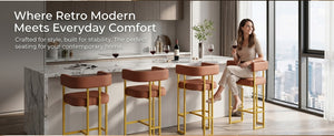 English Elm Modern Mid-Century Counter Stools Set of 4 PU Leather Gold Frame Kitchen Seating W2920S00193