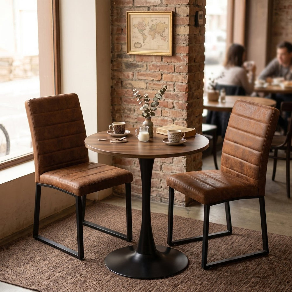 English Elm 23.6'' Round Walnut Mdf Dining Set with Pu Leather Chairs for Small Apartment W2920S00196