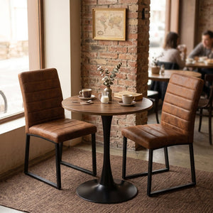 English Elm 23.6'' Round Walnut Mdf Dining Set with Pu Leather Chairs for Small Apartment W2920S00196