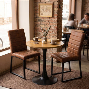 English Elm 23.6'' Round Walnut Mdf Dining Set for Two with Pu Leather Upholstered Chairs W2920S00197