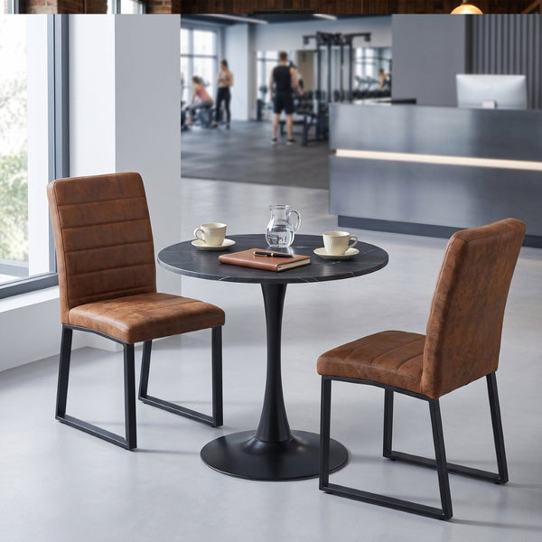 English Elm 31.5'' Round Faux Marble Dining Set Seating Four with Pu Leather Chairs for Apartments W2920S00200