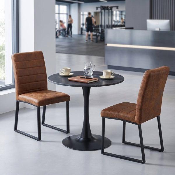 English Elm 31.5'' Round Faux Marble Dining Set Seating Four with Pu Leather Chairs for Apartments W2920S00200