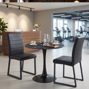 English Elm 31.5'' Round Faux Marble Dining Set Seats Four with Pu Leather Chairs for Apartments Faux Marble Table + 4 Black Chairs W2920S00201