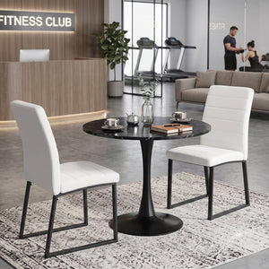 English Elm 31.5'' Round Faux Marble Dining Set Seats Four with Pu Leather Chairs for Apartments Faux Marble Table + 4 White Chairs W2920S00202