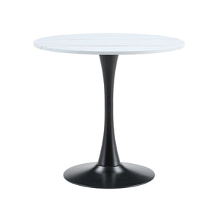English Elm 31.5'' Round Faux Marble Dining Set Seats Four with Pu Leather Chairs for Apartments White Table + 4 White Chairs W2920S00203