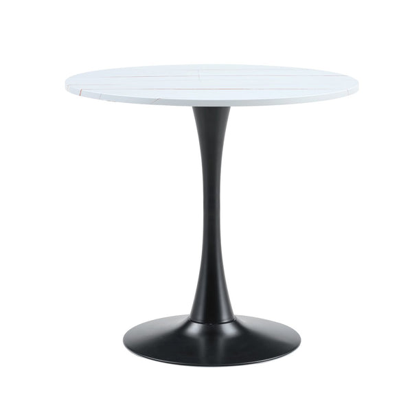 English Elm 31.5'' Round Faux Marble Dining Set Seats Four with Pu Leather Chairs for Apartments White Table + 4 White Chairs W2920S00203