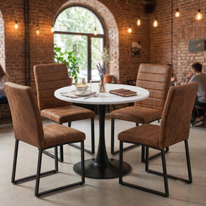 English Elm 31.5'' Round Faux Marble Dining Set Seats Four with Pu Leather Chairs for Apartments W2920S00205