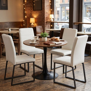 English Elm 31.5 Inch Round Dining Set Seats Four with PU Leather Chairs for Small Apartments Walnut / White - A W2920S00208