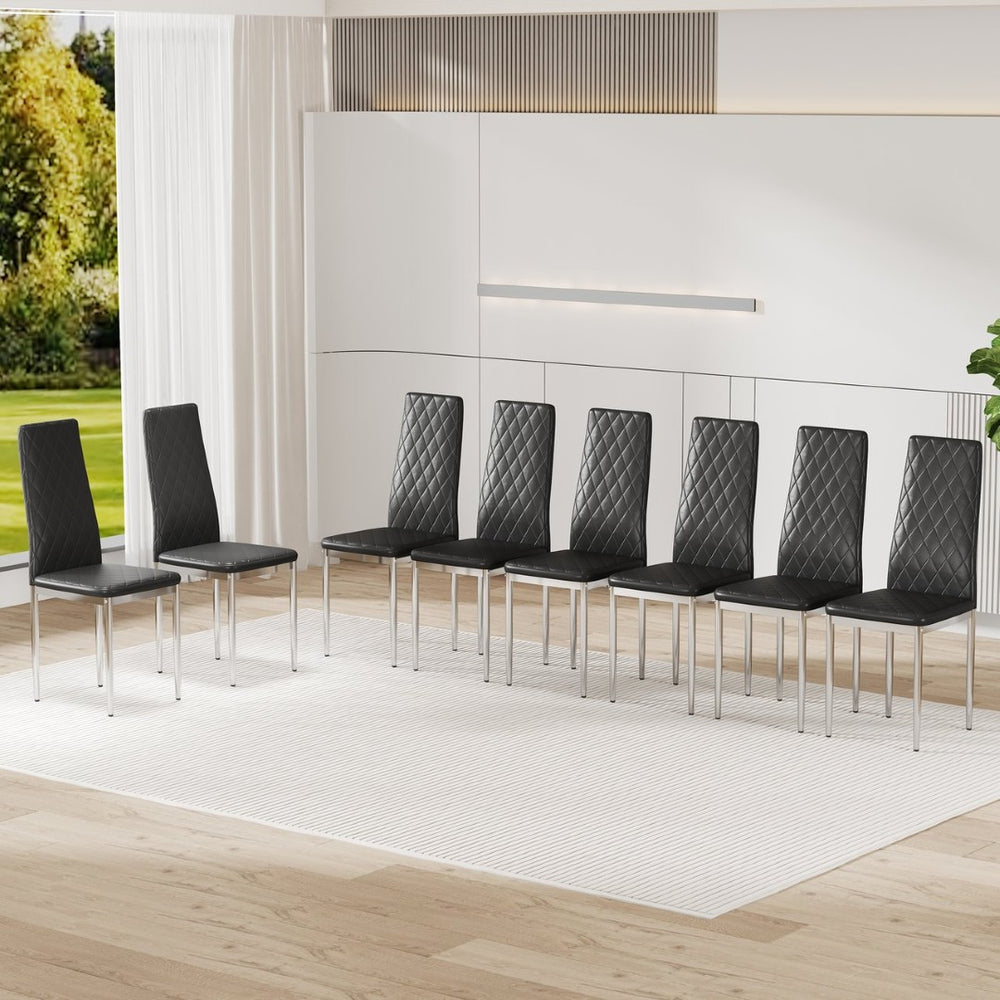 English Elm Commercial Diamond Tufted PU Leather Dining Chairs Set of 8 with Chrome Legs Black and Silver W2920S00209