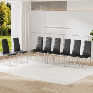English Elm Commercial Diamond Tufted PU Leather Dining Chairs Set of 8 with Chrome Legs Black and Silver W2920S00209