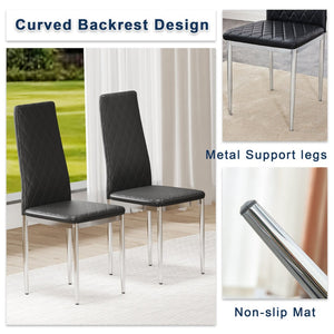 English Elm Commercial Diamond Tufted PU Leather Dining Chairs Set of 8 with Chrome Legs Black and Silver W2920S00209