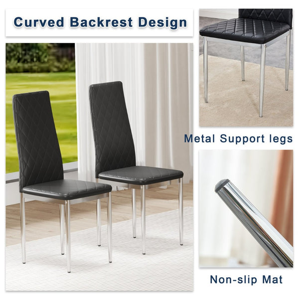 English Elm Commercial Diamond Tufted PU Leather Dining Chairs Set of 8 with Chrome Legs Black and Silver W2920S00209