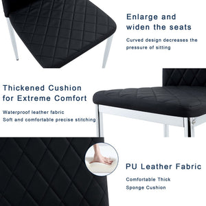 English Elm Commercial Diamond Tufted PU Leather Dining Chairs Set of 8 with Chrome Legs Black and Silver W2920S00209