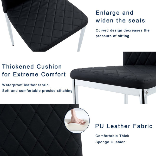 English Elm Commercial Diamond Tufted PU Leather Dining Chairs Set of 8 with Chrome Legs Black and Silver W2920S00209