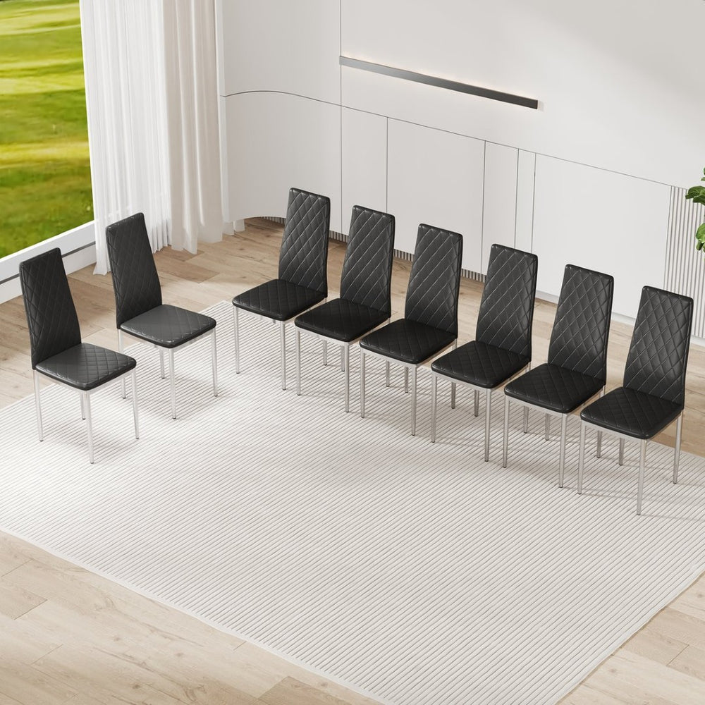 English Elm Commercial Diamond Tufted PU Leather Dining Chairs Set of 8 with Chrome Legs Black and Silver W2920S00209