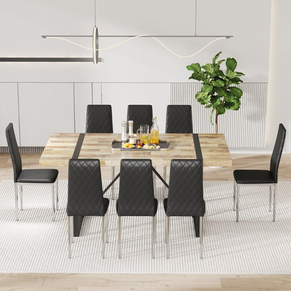 English Elm Commercial Diamond Tufted PU Leather Dining Chairs Set of 8 with Chrome Legs Black and Silver W2920S00209