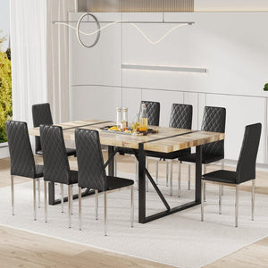 English Elm Commercial Diamond Tufted PU Leather Dining Chairs Set of 8 with Chrome Legs Black and Silver W2920S00209