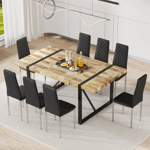 English Elm Commercial Diamond Tufted PU Leather Dining Chairs Set of 8 with Chrome Legs Black and Silver W2920S00209