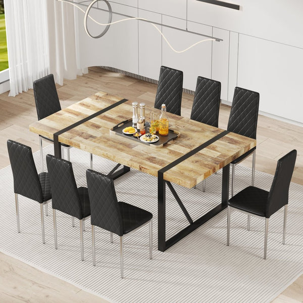English Elm Commercial Diamond Tufted PU Leather Dining Chairs Set of 8 with Chrome Legs Black and Silver W2920S00209