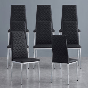 English Elm Commercial Diamond Tufted PU Leather Dining Chairs Set of 8 with Chrome Legs Black and Silver W2920S00209