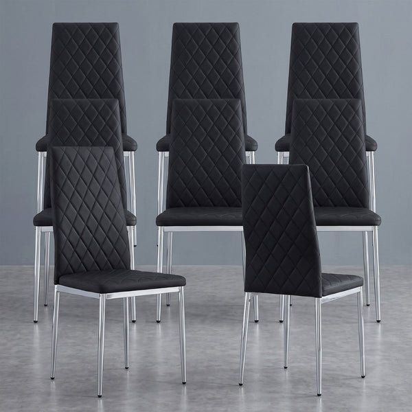 English Elm Commercial Diamond Tufted PU Leather Dining Chairs Set of 8 with Chrome Legs Black and Silver W2920S00209