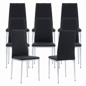 English Elm Commercial Diamond Tufted PU Leather Dining Chairs Set of 8 with Chrome Legs Black and Silver W2920S00209
