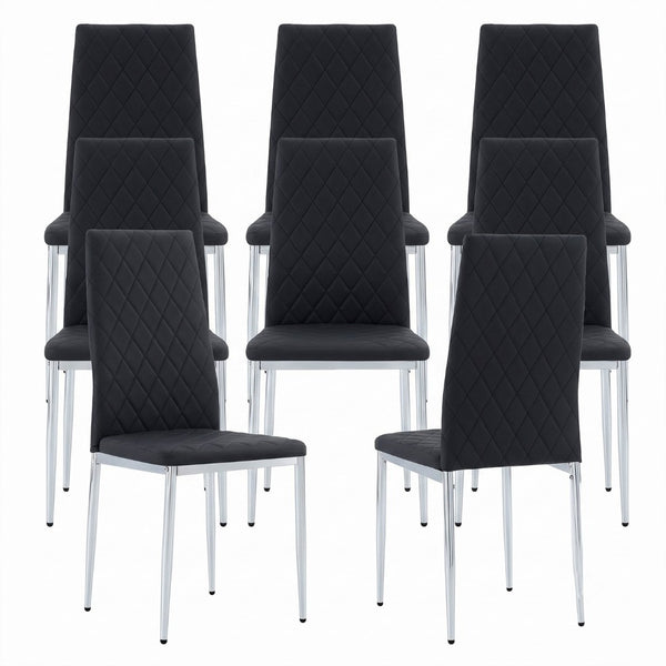 English Elm Commercial Diamond Tufted PU Leather Dining Chairs Set of 8 with Chrome Legs Black and Silver W2920S00209