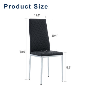 English Elm Commercial Diamond Tufted PU Leather Dining Chairs Set of 8 with Chrome Legs Black and Silver W2920S00209