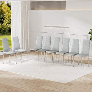 English Elm Commercial Diamond Tufted PU Leather Dining Chairs Set of 8 with Chrome Legs Light Gray and Silver W2920S00210