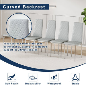 English Elm Commercial Diamond Tufted PU Leather Dining Chairs Set of 8 with Chrome Legs Light Gray and Silver W2920S00210