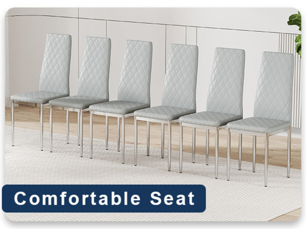 English Elm Commercial Diamond Tufted PU Leather Dining Chairs Set of 8 with Chrome Legs Light Gray and Silver W2920S00210