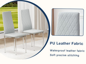 English Elm Commercial Diamond Tufted PU Leather Dining Chairs Set of 8 with Chrome Legs Light Gray and Silver W2920S00210