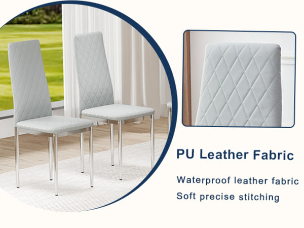 English Elm Commercial Diamond Tufted PU Leather Dining Chairs Set of 8 with Chrome Legs Light Gray and Silver W2920S00210