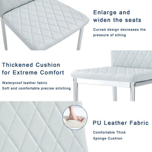 English Elm Commercial Diamond Tufted PU Leather Dining Chairs Set of 8 with Chrome Legs Light Gray and Silver W2920S00210