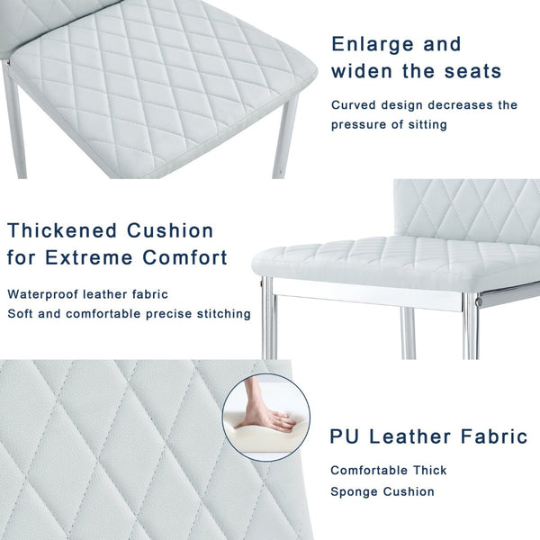 English Elm Commercial Diamond Tufted PU Leather Dining Chairs Set of 8 with Chrome Legs Light Gray and Silver W2920S00210