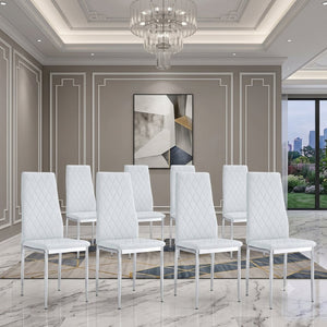 English Elm Commercial Diamond Tufted PU Leather Dining Chairs Set of 8 with Chrome Legs Light Gray and Silver W2920S00210