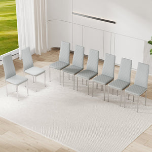 English Elm Commercial Diamond Tufted PU Leather Dining Chairs Set of 8 with Chrome Legs Light Gray and Silver W2920S00210