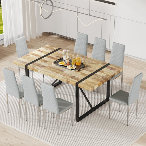 English Elm Commercial Diamond Tufted PU Leather Dining Chairs Set of 8 with Chrome Legs Light Gray and Silver W2920S00210
